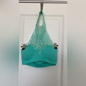 Elegant Lace Halter Bralette - Teal